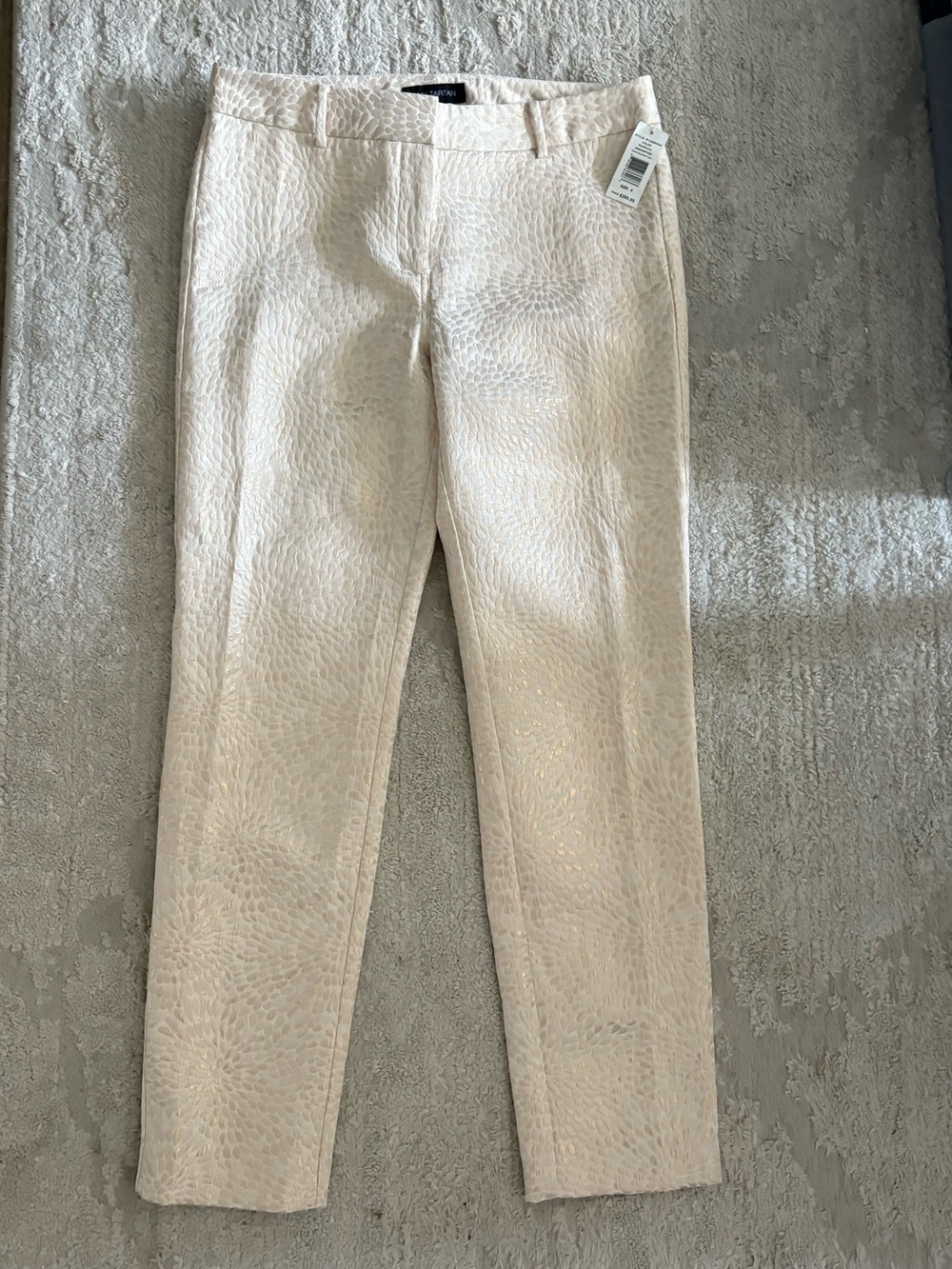 NWT Pink Tartan Brocade Textured Ivory Ankle Dress Trousers Size 8